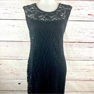 Connected Apparel Black Lace Maxi Dress with Side Slit Size 10